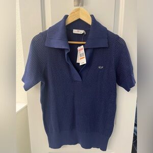 NEW Vineyard Vines crotchet stitch short sleeve polo sweater. Color deep bay